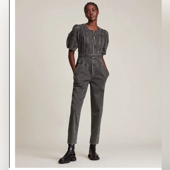 Revolve X All Saints Utility Denim Jumpsuit Dark gray Size - 4 like new - Picture 2 of 9